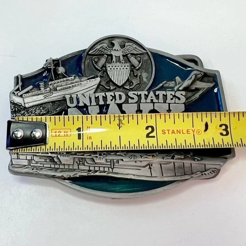 Vintage United States Navy Armed Forces Belt Buckle Metal Alloy Pewter Enamel